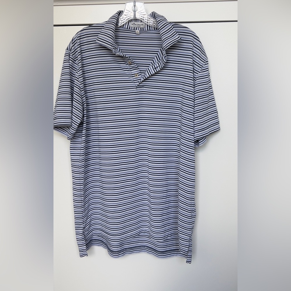 Peter Millar Men's Striped Polo Shirt in Navy and White